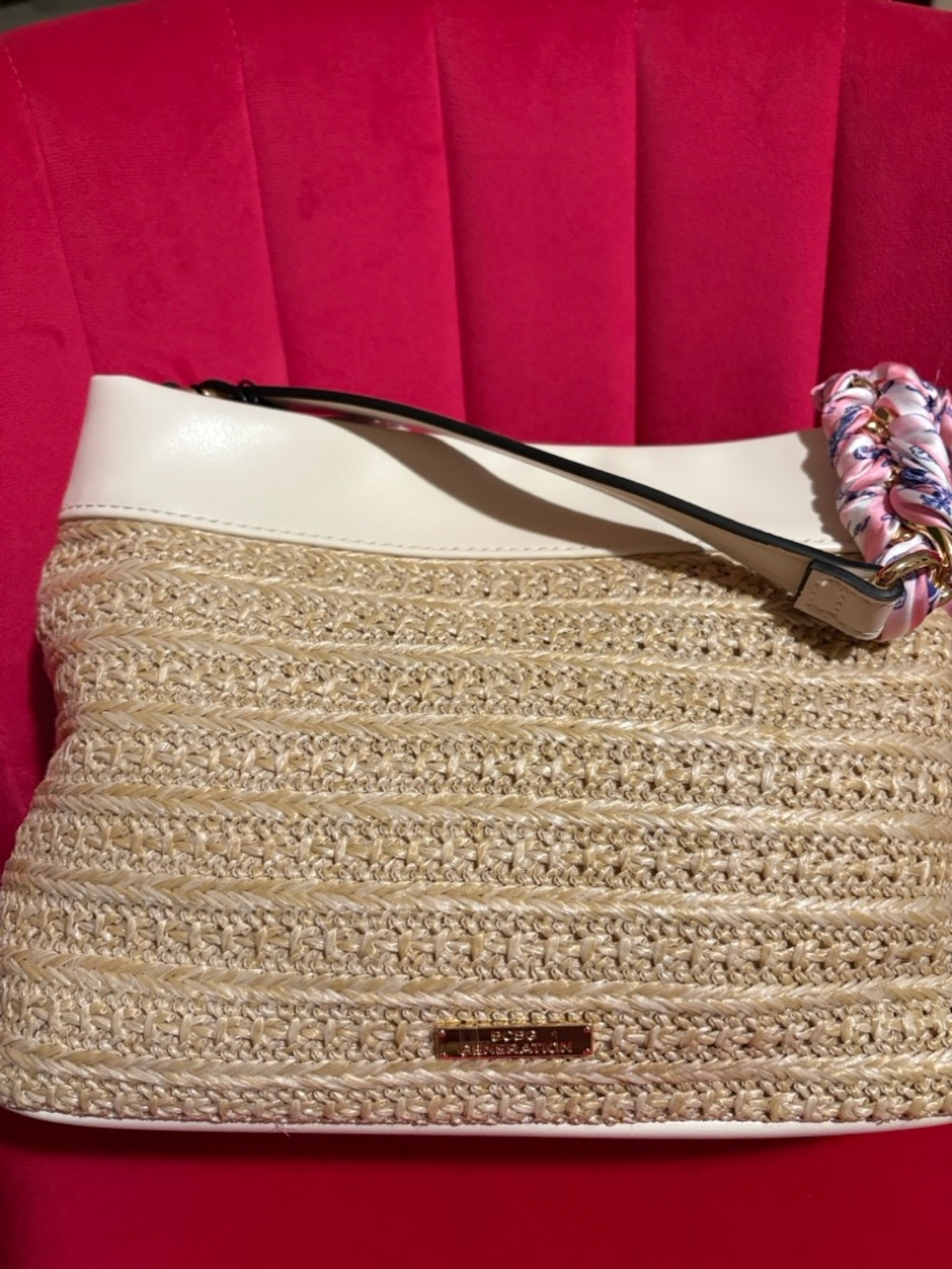 BCBGeneration Cream-Trim Straw Shoulder Bag with Pink Ice Cream Motifs - Picture 3 of 11